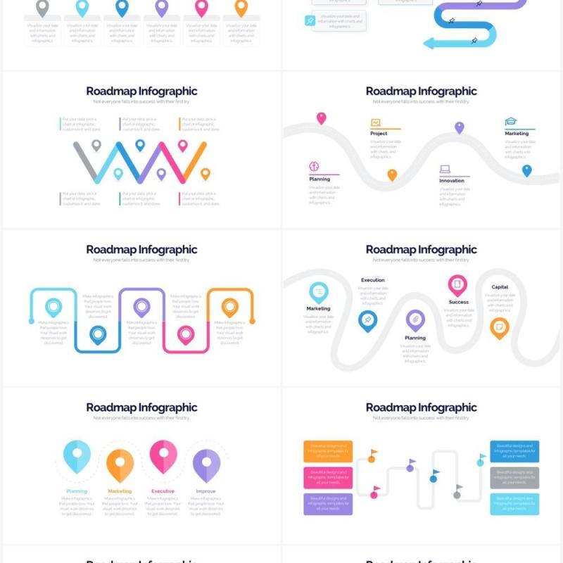 彩色创意路线图时间轴PPT信息图形素材Roadmap Powerpoint Infographics
