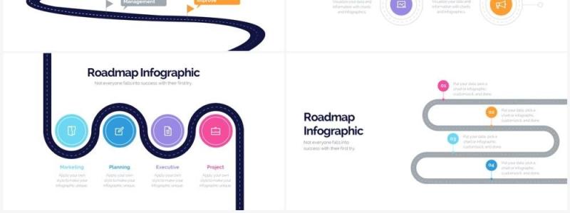 彩色创意路线图时间轴PPT信息图形素材Roadmap Powerpoint Infographics