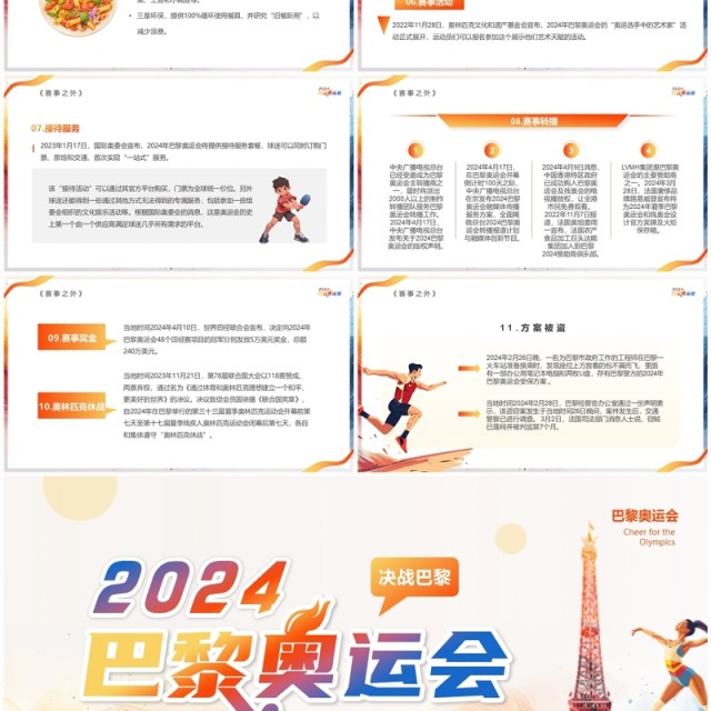 橙色卡通风2024巴黎奥运会PPT模板 橙色卡通风2024巴黎奥运会PPT模板