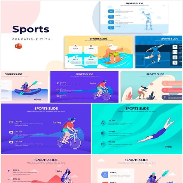 创意卡通插画体育人物元素PPT信息图Sports Powerpoint Infographics