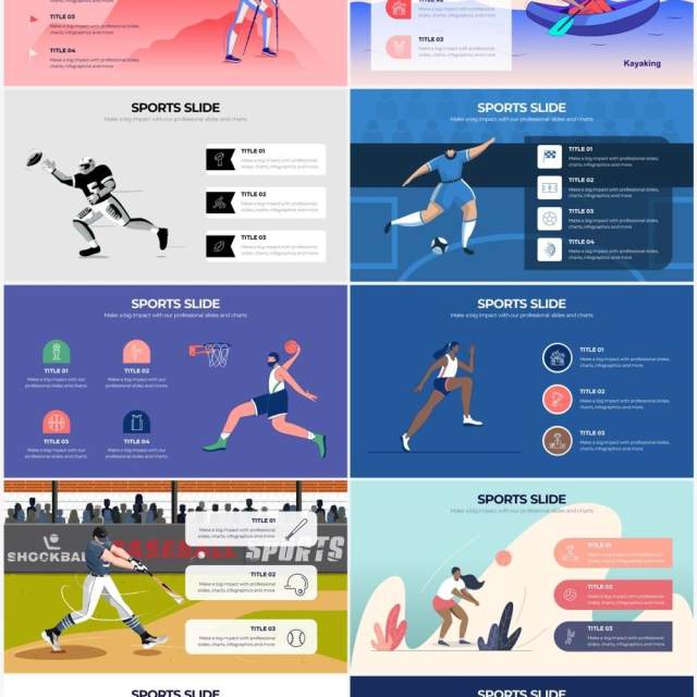 创意卡通插画体育人物元素PPT信息图Sports Powerpoint Infographics