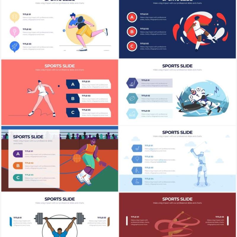 创意卡通插画体育人物元素PPT信息图Sports Powerpoint Infographics