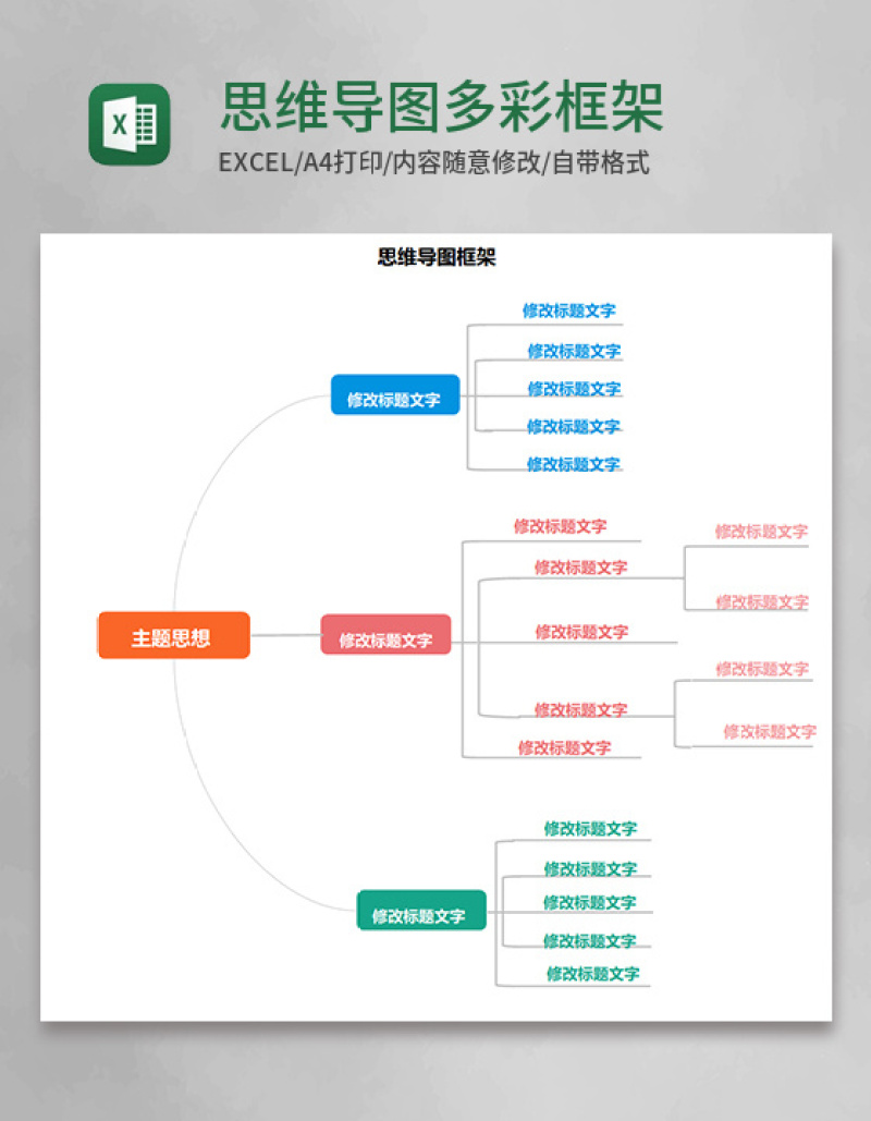 思维导图多彩框架Execl模板