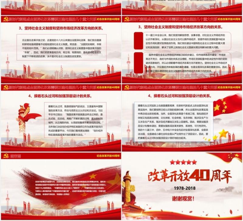 纪念改革开放40周年党课党建PPT模板