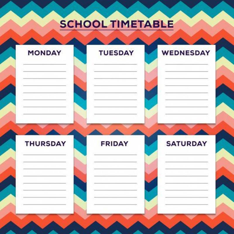 学校时间表与漂亮的之字形图案