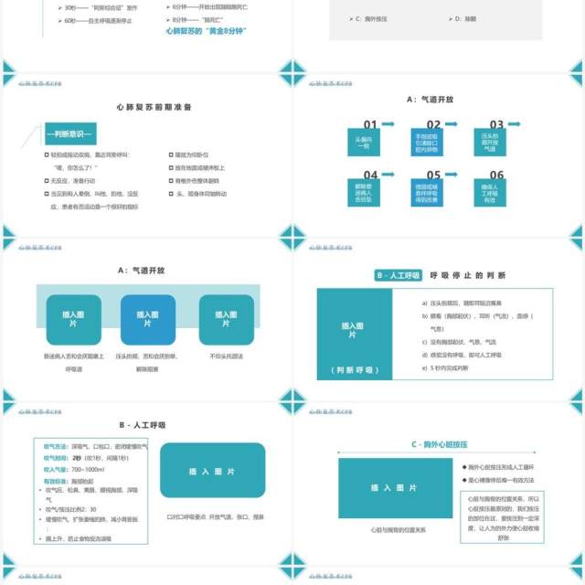 蓝绿色简约风急救知识培训PPT模板