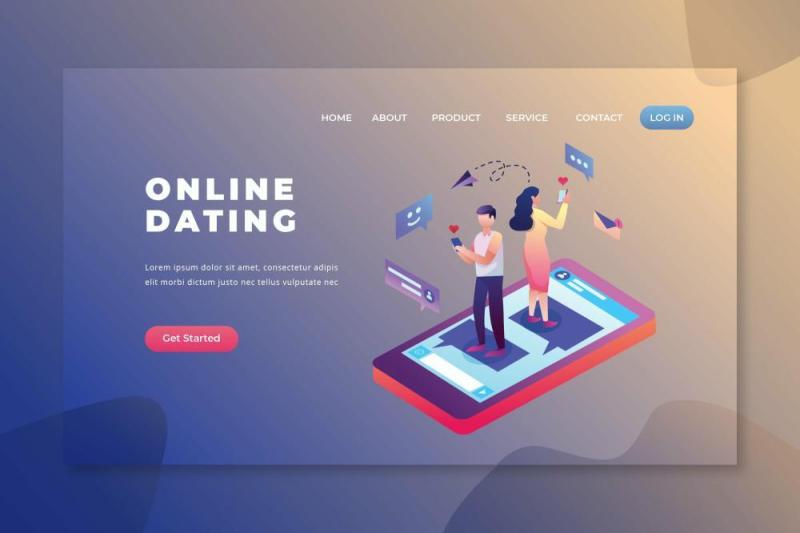 在线约会psd和ai矢量登陆页面UI界面插画设计online dating psd and ai vector landing page