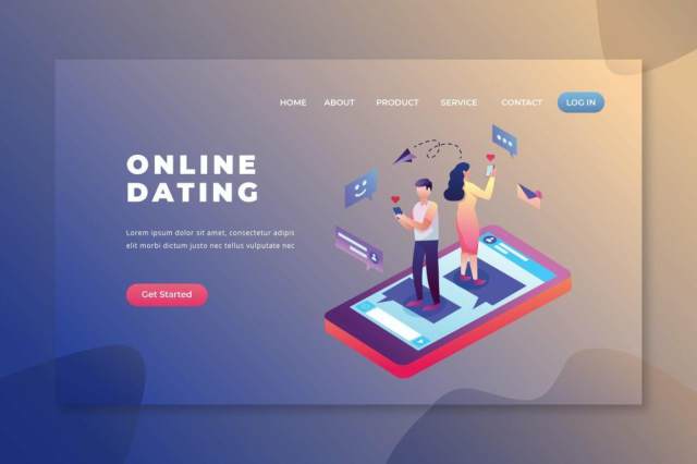 在线约会psd和ai矢量登陆页面UI界面插画设计online dating psd and ai vector landing page