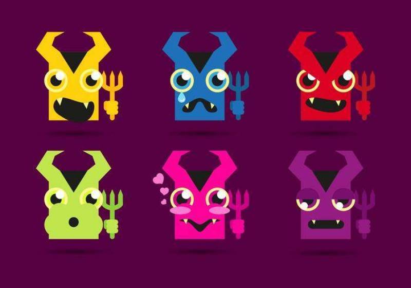 路西法魔鬼Emojis表情符号矢量