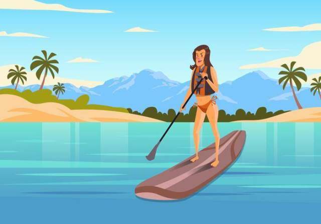 站立在Paddleboard传染媒介的妇女