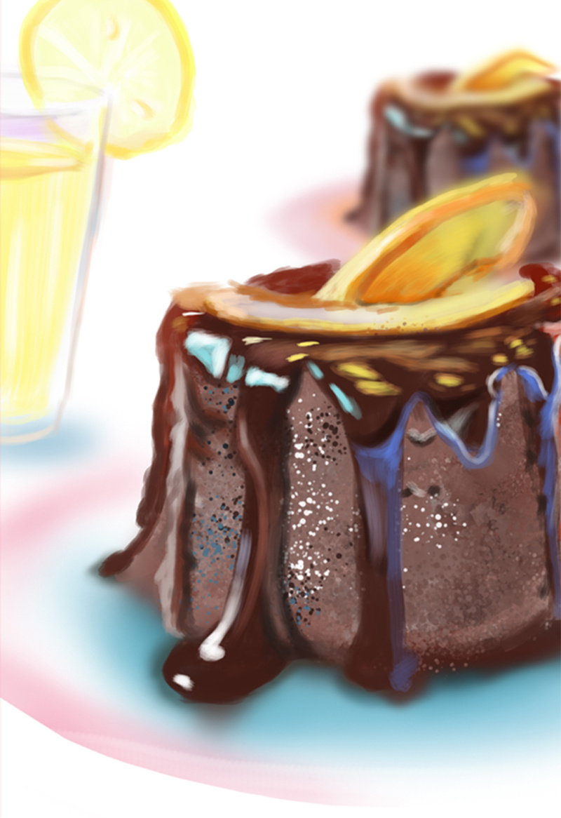 清新写实手绘巧克力柠檬慕斯西式甜点插画