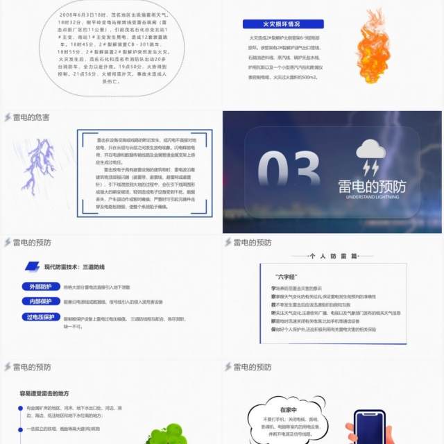 蓝色简约夏季防雷电安全知识教育PPT模板模板 蓝色简约夏季防雷电安全知识教育PPT模板模板