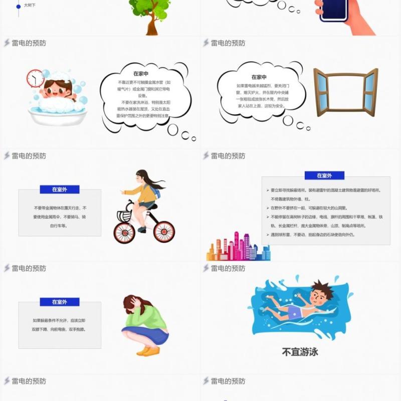 蓝色简约夏季防雷电安全知识教育PPT模板模板