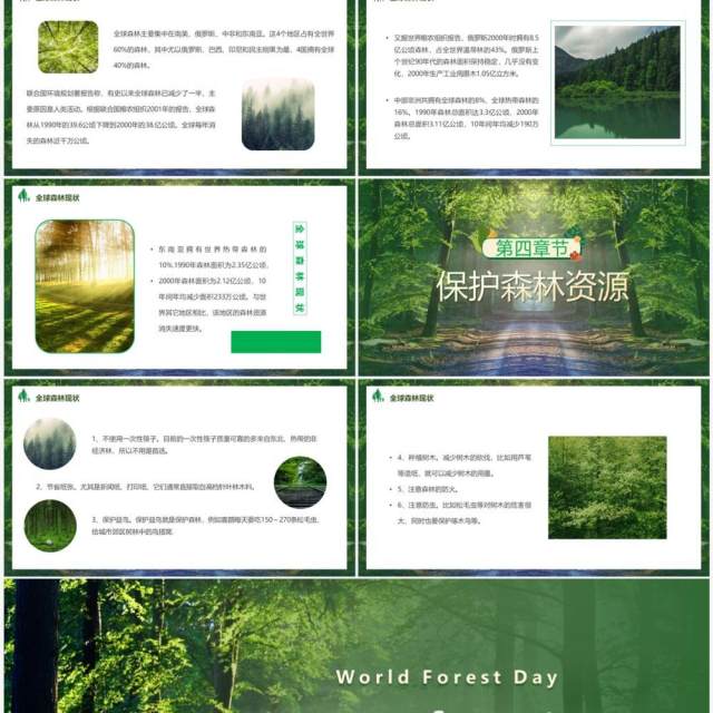 绿色简约风世界森林日PPT模板 绿色简约风世界森林日PPT模板