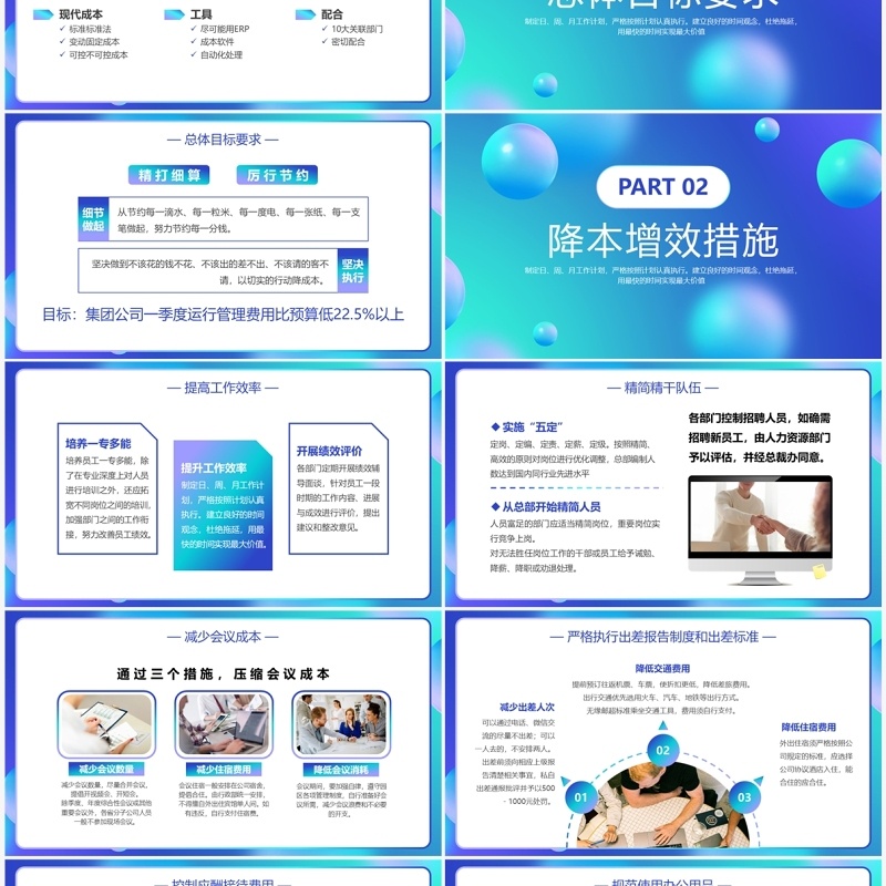 蓝色渐变商务风企业降本增效PPT模板
