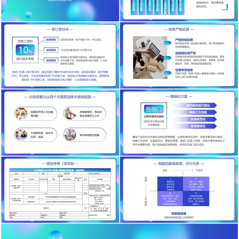 蓝色渐变商务风企业降本增效PPT模板