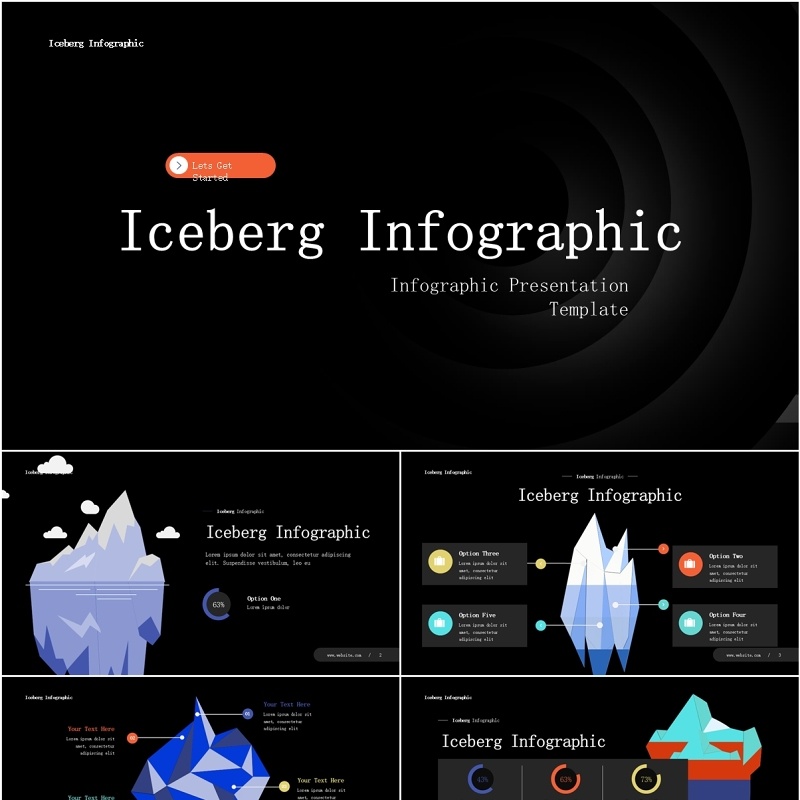 深色冰山信息图表PPT素材模板Iceberg Infographic (Dark)