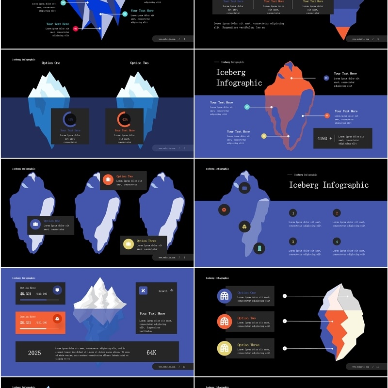深色冰山信息图表PPT素材模板Iceberg Infographic (Dark)