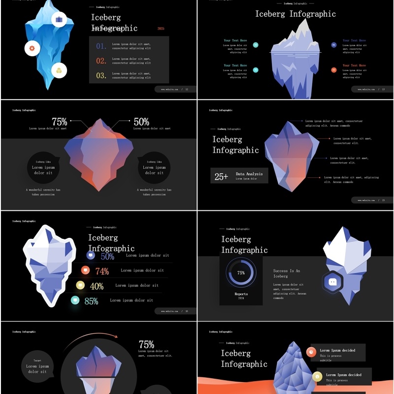 深色冰山信息图表PPT素材模板Iceberg Infographic (Dark)