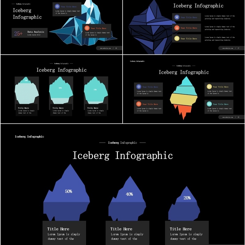 深色冰山信息图表PPT素材模板Iceberg Infographic (Dark)