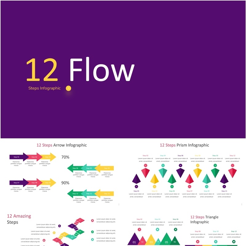 12步骤信息图流程结构图PPT模板素材12 Steps Infographic powerpoint