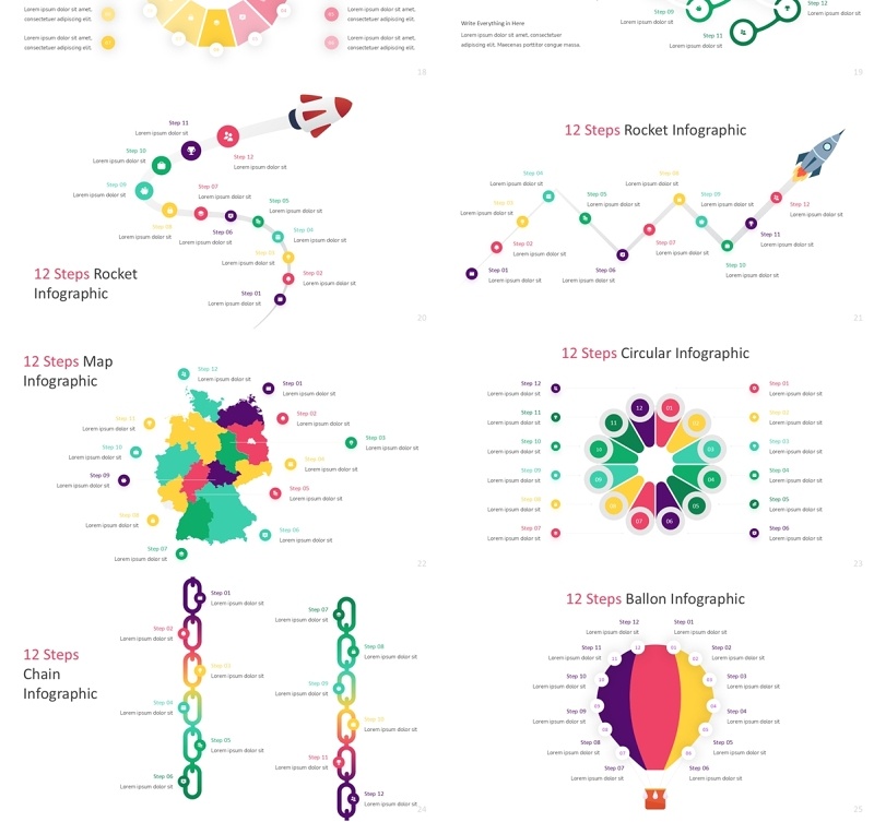 12步骤信息图流程结构图PPT模板素材12 Steps Infographic powerpoint