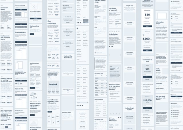 1000 +布局桌面和移动，来源线框套件