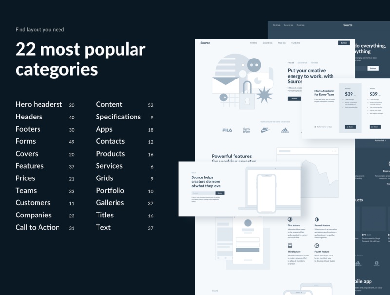 1000 +布局桌面和移动,来源线框套件 1000 +布局桌面和移动,来源线框套件