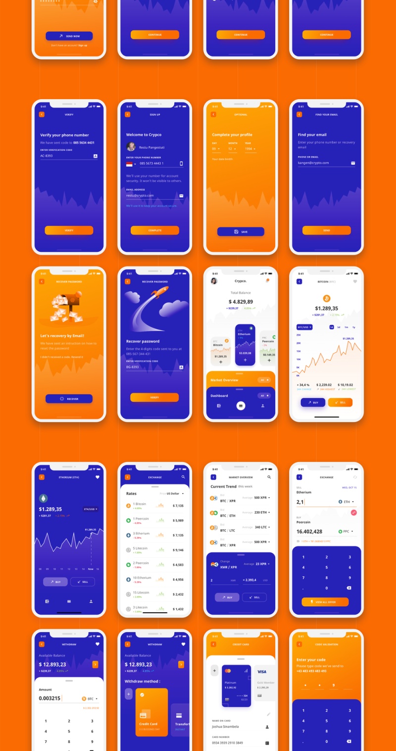 移动UI套件素描和FIGMA，Crypco UI工具包
