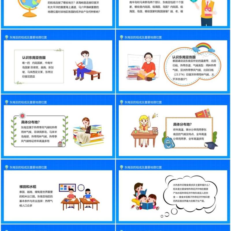 蓝色东南亚的组成及重要地理位置培训动态PPT模板