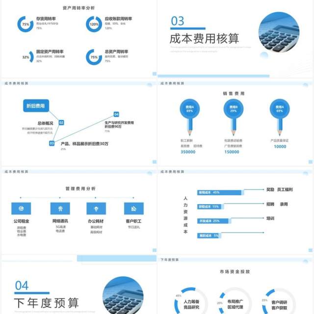 蓝色简约风年度财务数据分析报告PPT模板