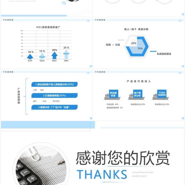 蓝色简约风年度财务数据分析报告PPT模板