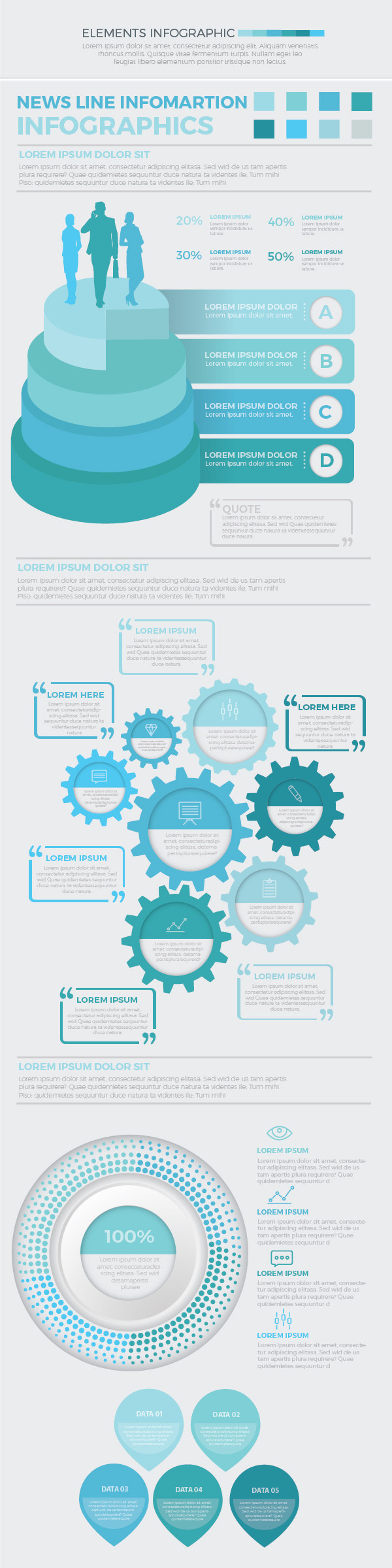 软蓝色信息图形集设计 soft blue infographic set design