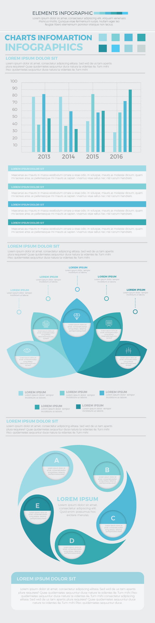 软蓝色信息图形集设计 soft blue infographic set design