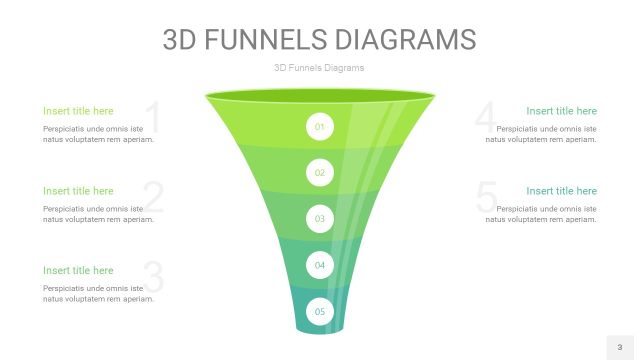 草绿色3D漏斗PPT信息图表3