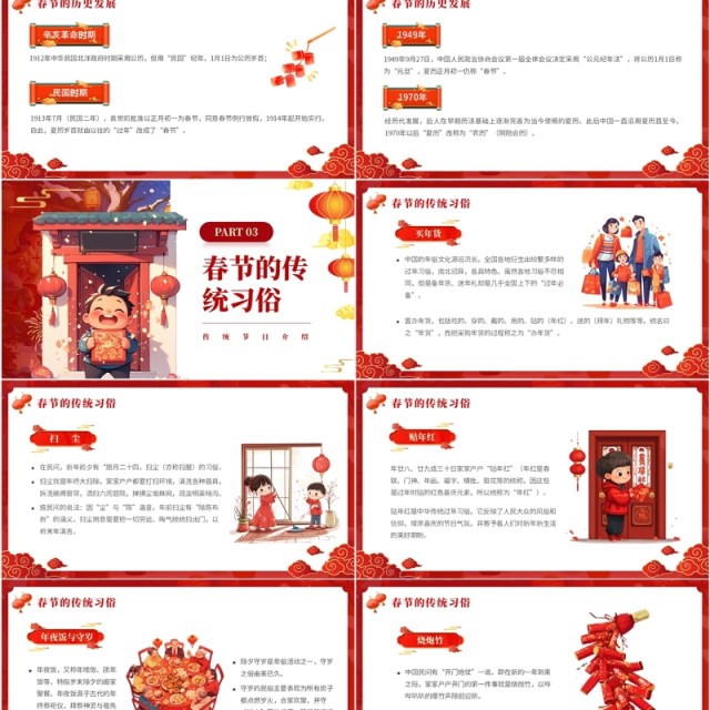 红色中国风蛇年春节习俗介绍PPT模板 红色中国风蛇年春节习俗介绍PPT模板