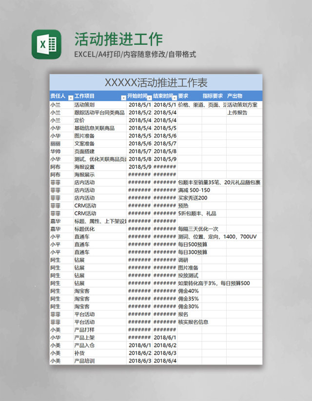 活动推进工作表excel模板 活动推进工作表excel模板