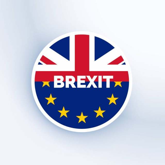 英国脱欧符号与英国和欧盟旗帜