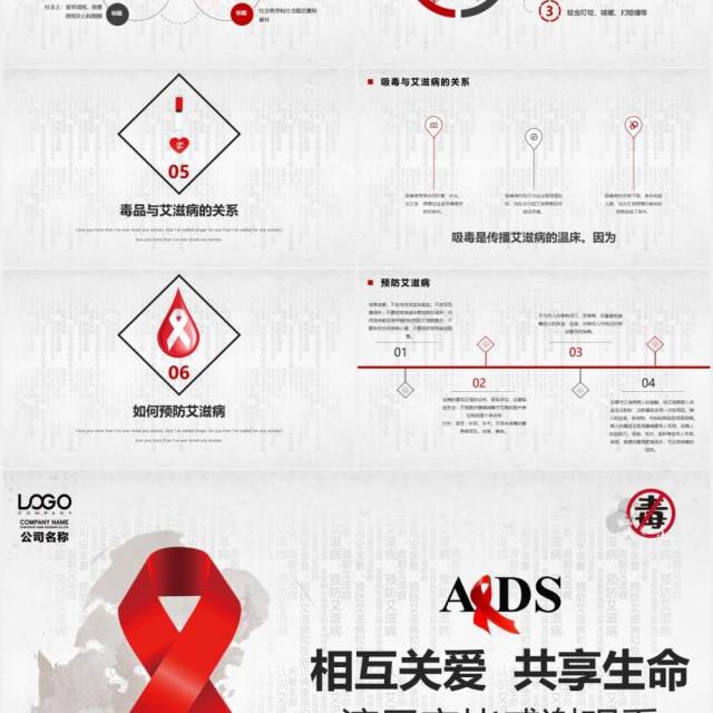 创意简洁禁毒防艾主题班会PPT模板