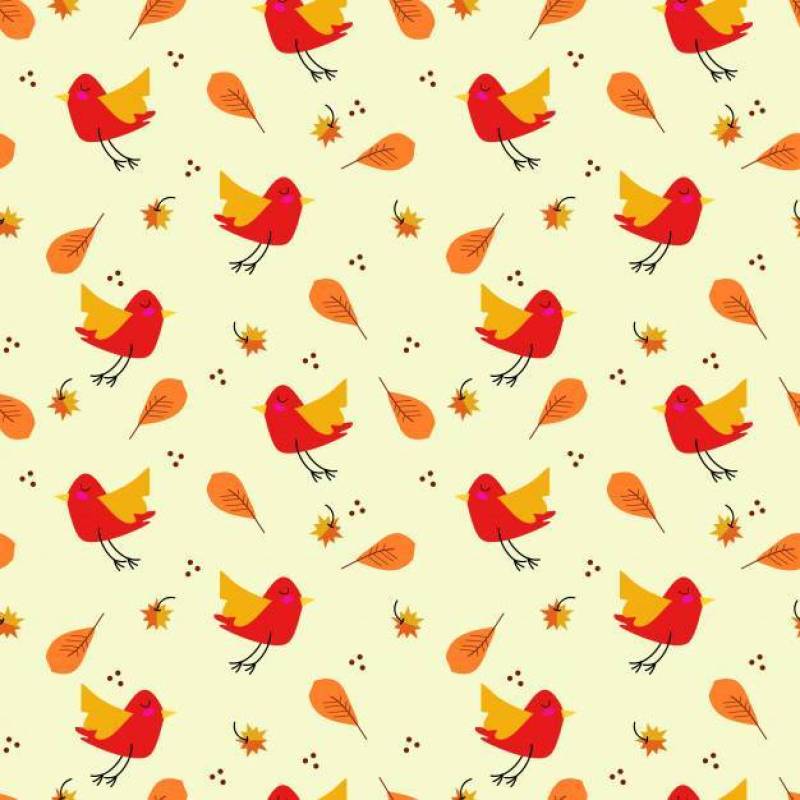 可爱的小鸟在色彩鲜艳的秋叶无缝模式