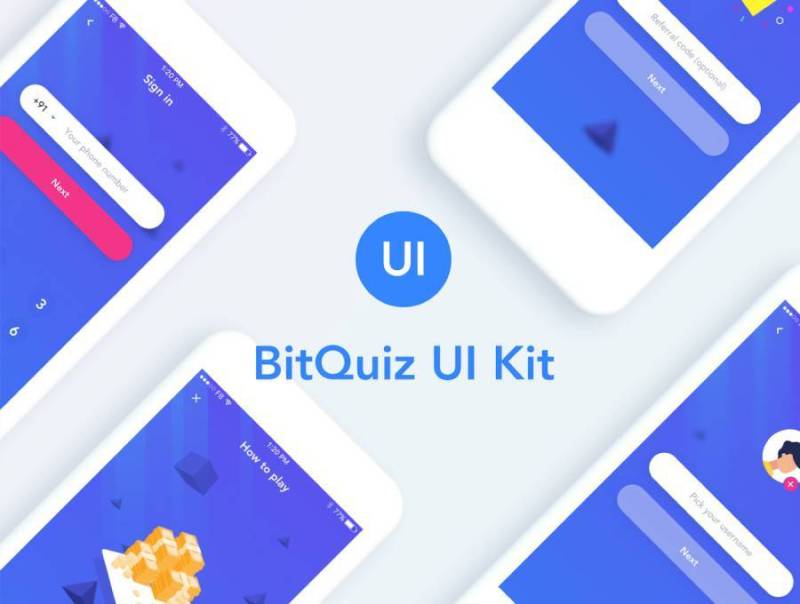 在Sketch中设计的iOS Quiz应用程序UI工具包，BitQuiz App UI工具包