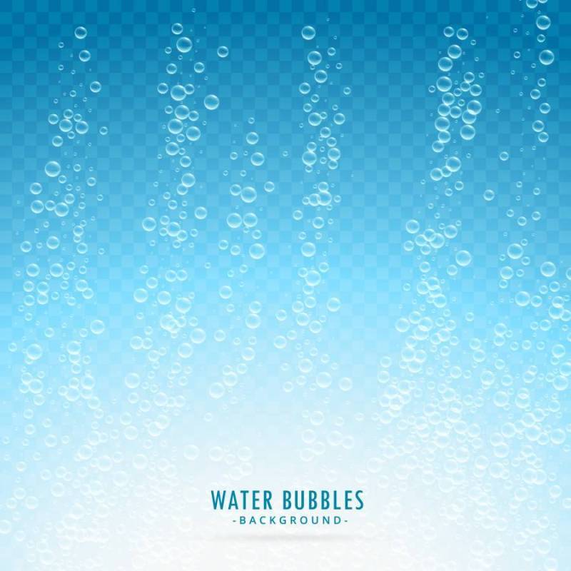 透明的蓝色背景上的水泡沫