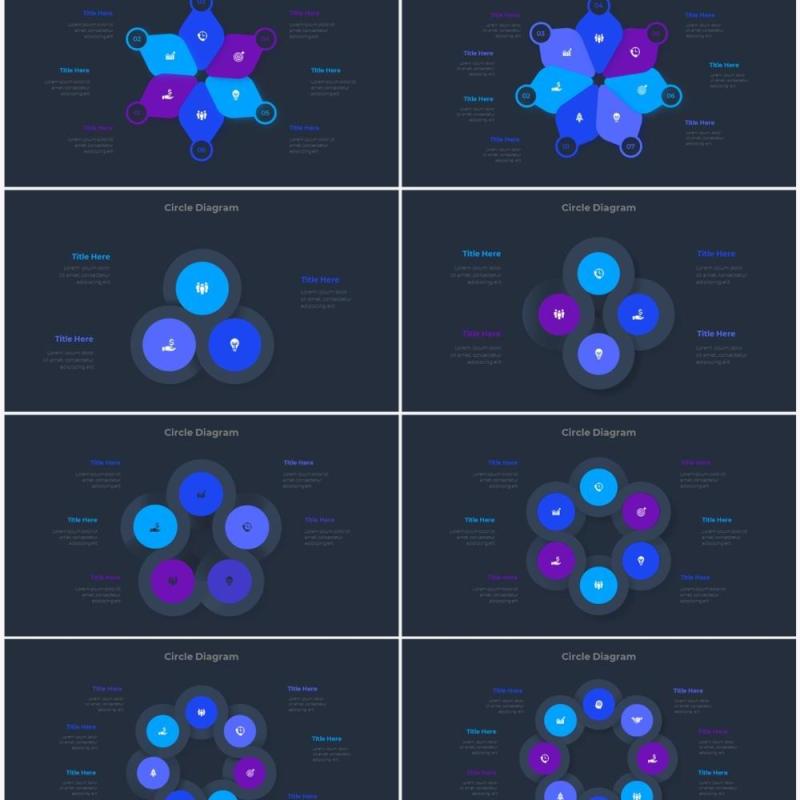 深色系蓝色圆形SWOT矩阵流程图信息图表PPT素材 Infographic Blue