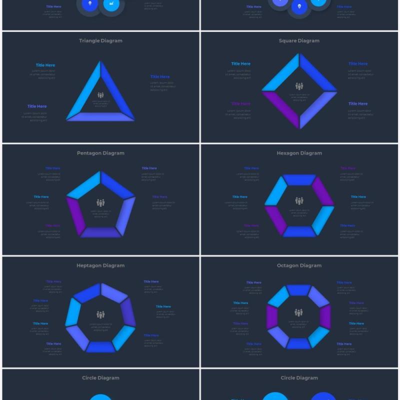 深色系蓝色圆形SWOT矩阵流程图信息图表PPT素材 Infographic Blue