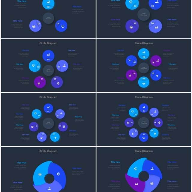 深色系蓝色圆形SWOT矩阵流程图信息图表PPT素材 Infographic Blue