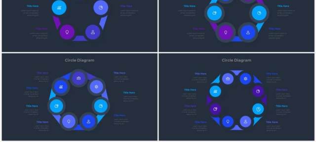 深色系蓝色圆形SWOT矩阵流程图信息图表PPT素材 Infographic Blue