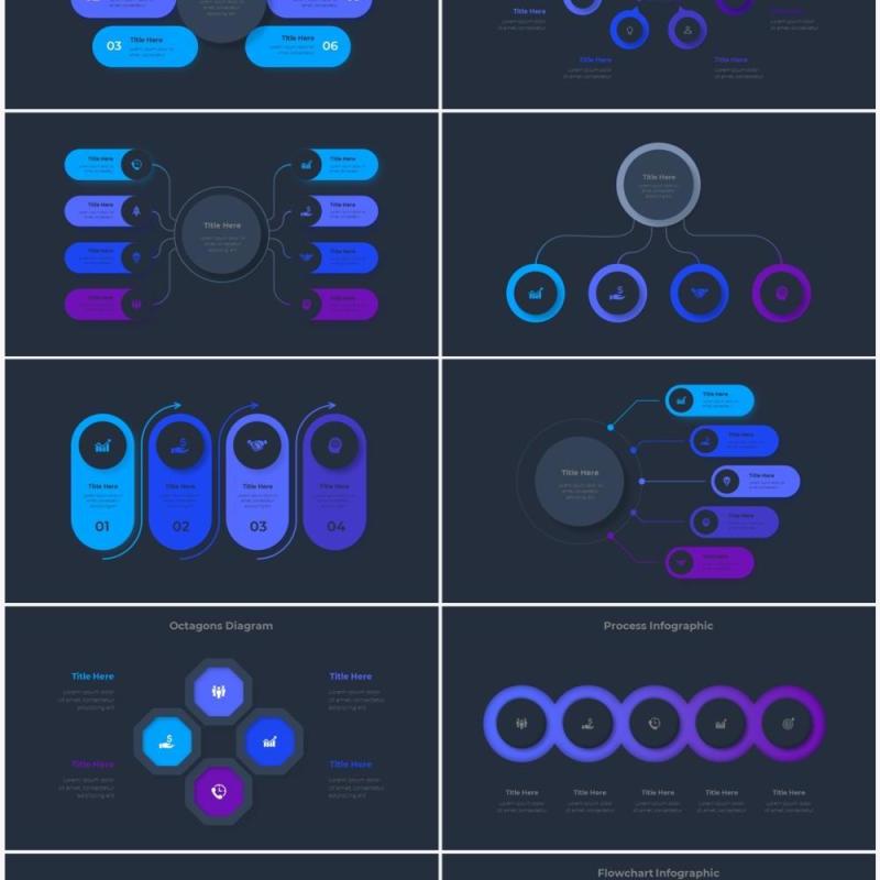 深色系蓝色圆形SWOT矩阵流程图信息图表PPT素材 Infographic Blue