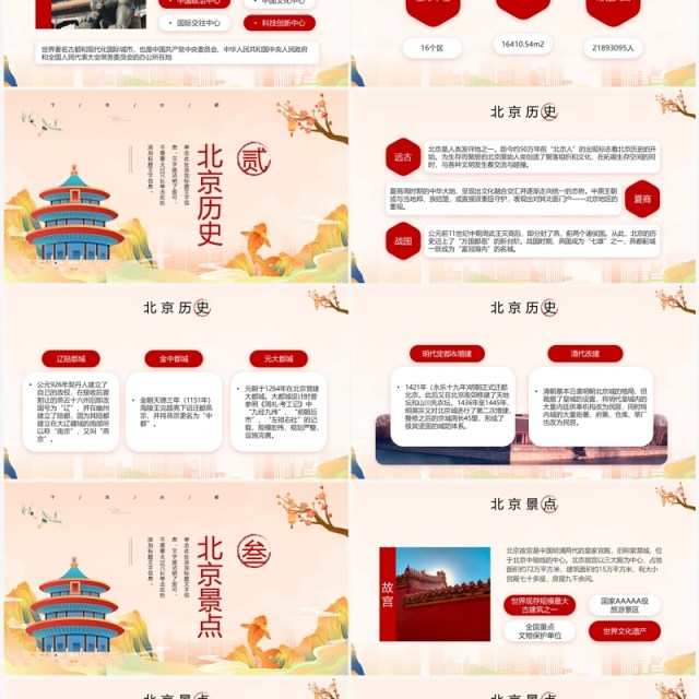 红色国潮风北京旅游景点介绍PPT模板 红色国潮风北京旅游景点介绍PPT模板