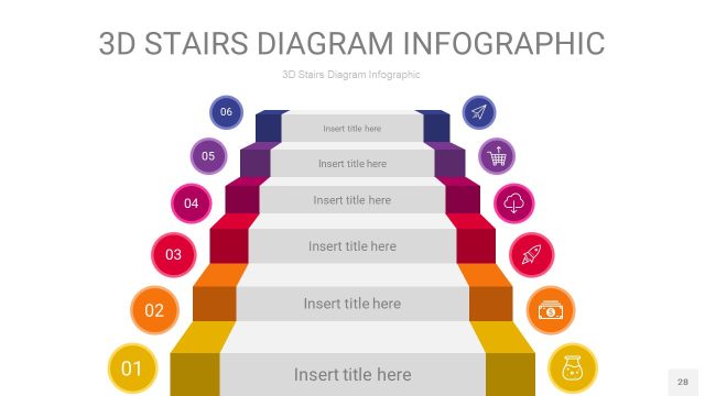 多色3D阶梯PPT图表28