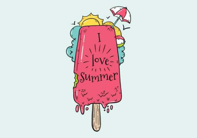 可爱的冰淇淋与夏天矢量的伞